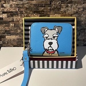 Marc Tetro Schnauzer Blue Small Zipper Wallet Wristlet with Gift Box NEW